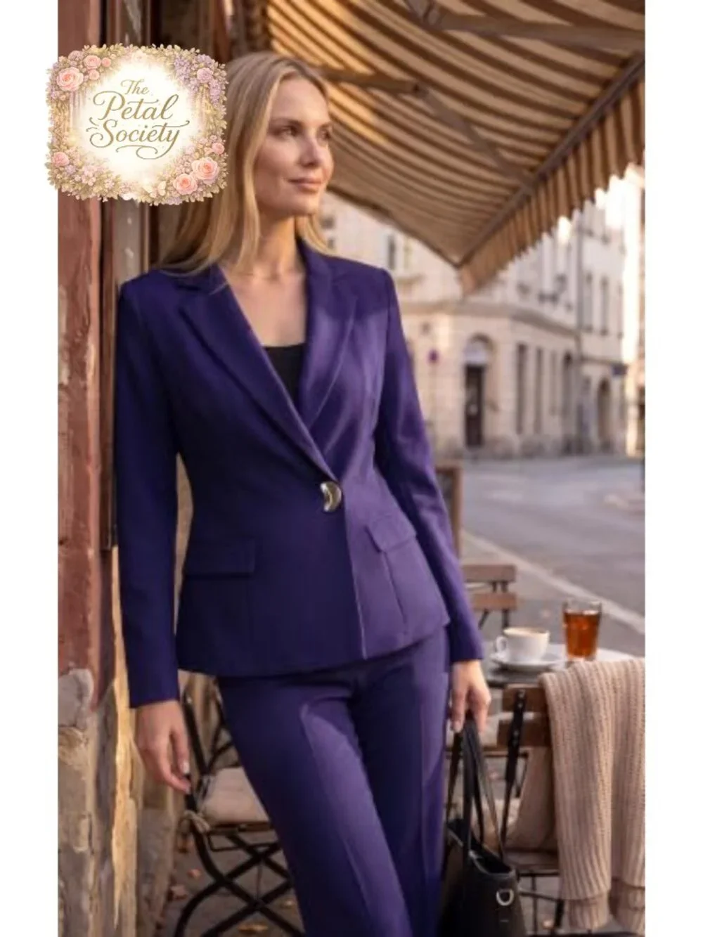 Women's 2 Piece Business Casual Pantsuit Blazer Straight Leg Pants Set